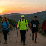 Participantes al amanecer durante la salida de la 30ª Marxa del Garraf en el Parque Natural del Garraf