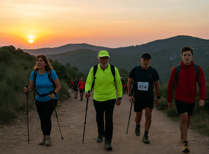 Participantes al amanecer durante la salida de la 30ª Marxa del Garraf en el Parque Natural del Garraf