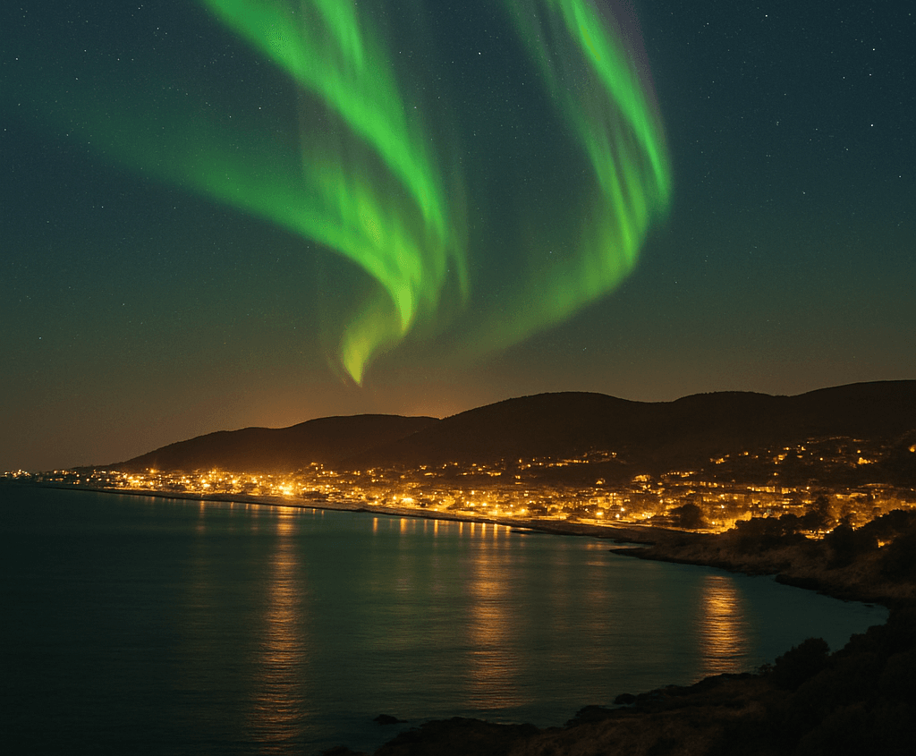 Auroras boreales visibles sobre la costa del Garraf durante la tormenta solar de noviembre de 2025
