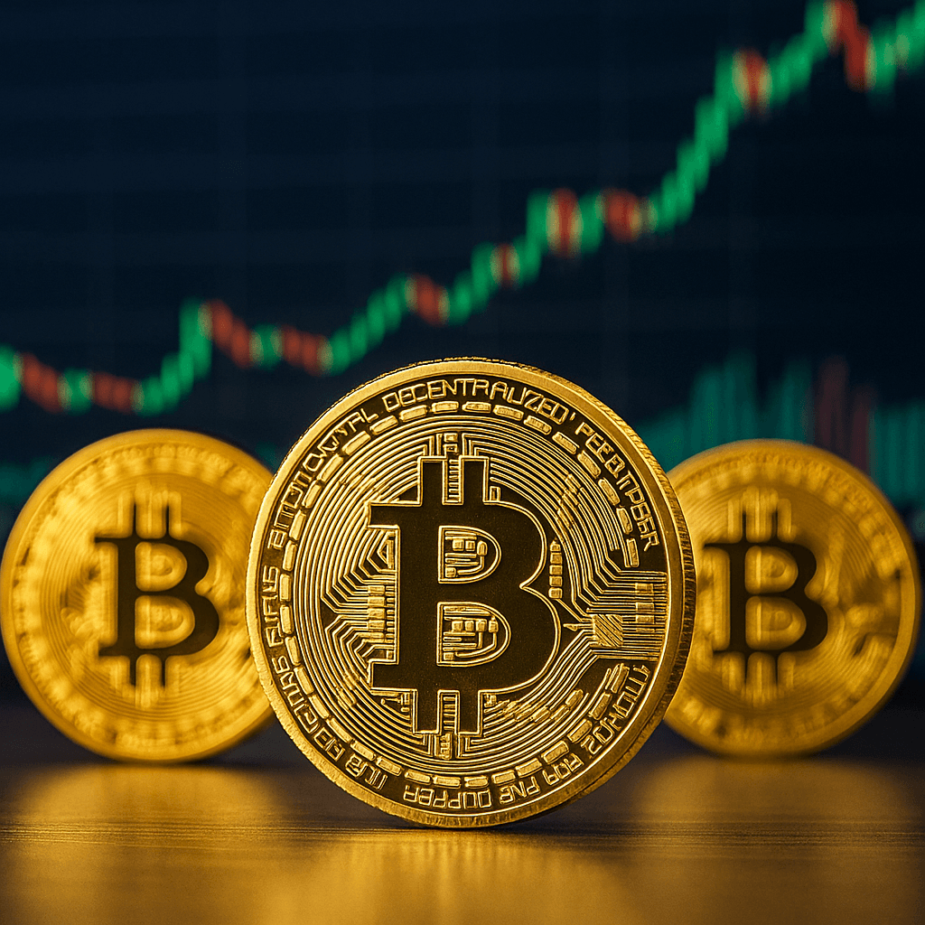 Monedas digitales con el logotipo de Bitcoin que simbolizan la nueva moneda local “Canyelles Coin”, proyecto económico innovador del Garraf.