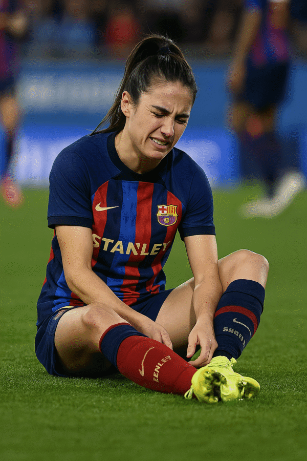 Imagen en formato portada de Aitana Bonmatí fuera del terreno de juego tras sufrir una fractura de peroné.