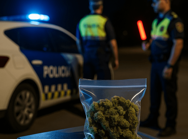 Agentes de la Policía Local inspeccionando un vehículo con marihuana durante un control nocturno en Cubelles