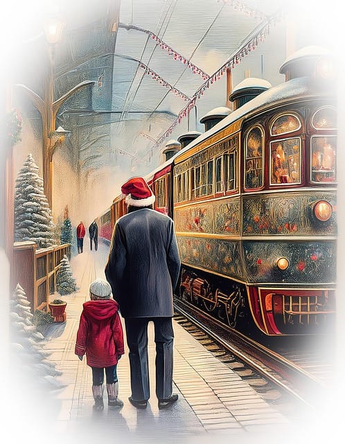 renet de Nadal recorriendo las calles iluminadas de Sitges