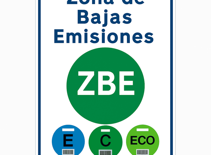 Señal de Zona de Bajas Emisiones con símbolo ZBE en un círculo verde